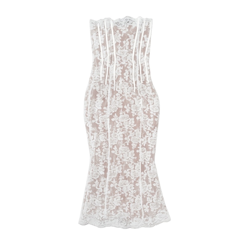 V. Chapman Capulet Midi Dress White Chantilly Lace Corset Bridal Wedding Size 6 - Picture 7 of 11